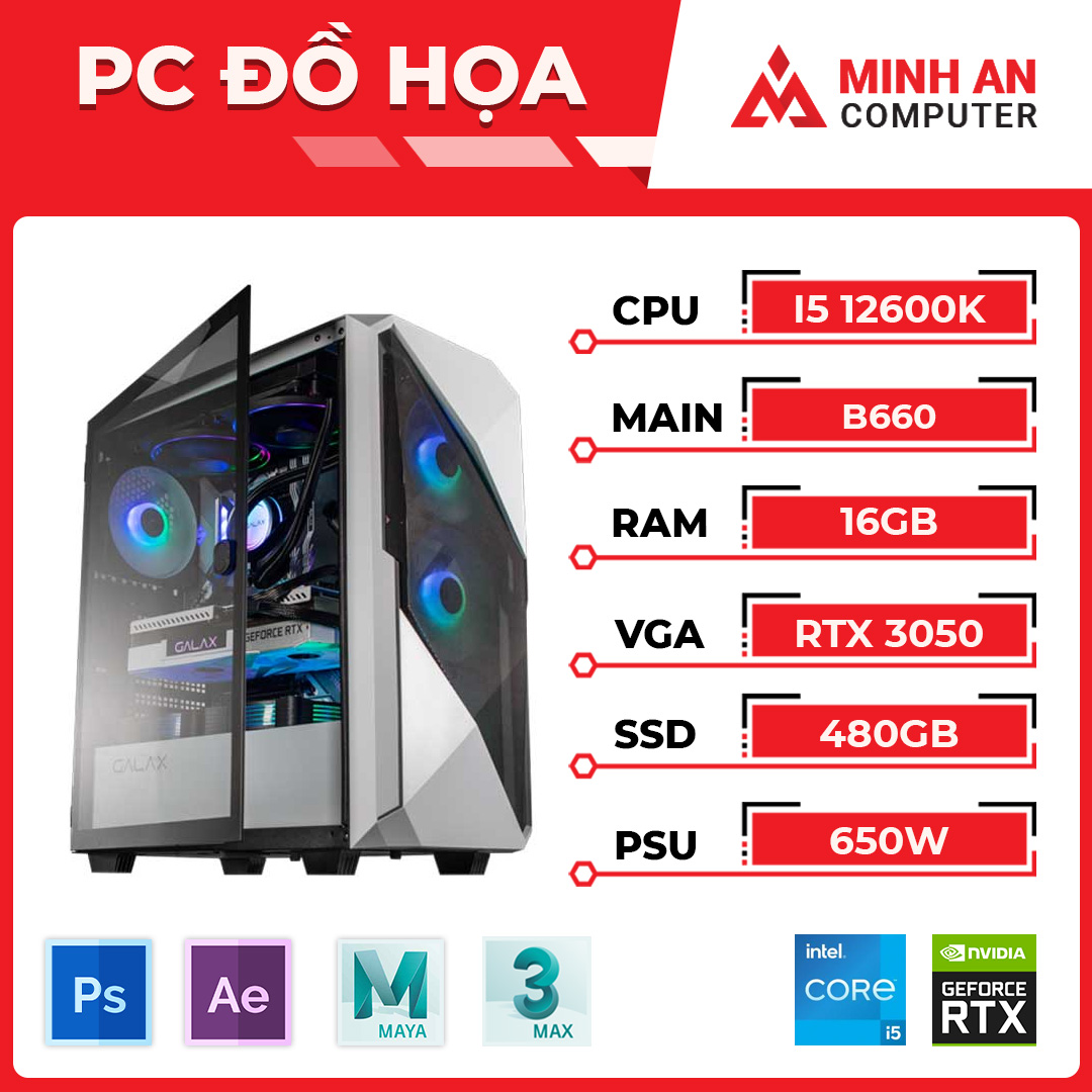 Bộ PC Đồ Họa Intel Core i5-12600K | RTX 3050 | RAM 16GB