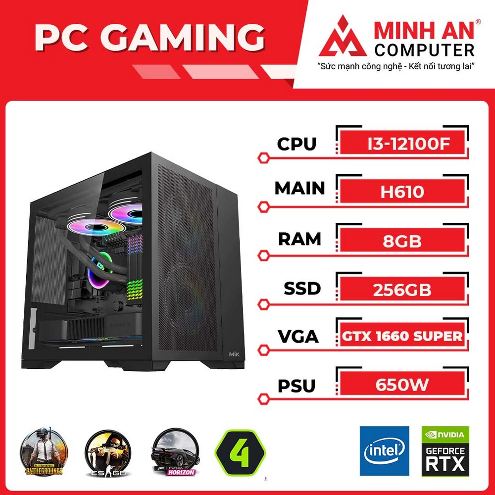Bộ PC Gaming Intel Core i3-12100F GTX 1660 Super RAM 8GB