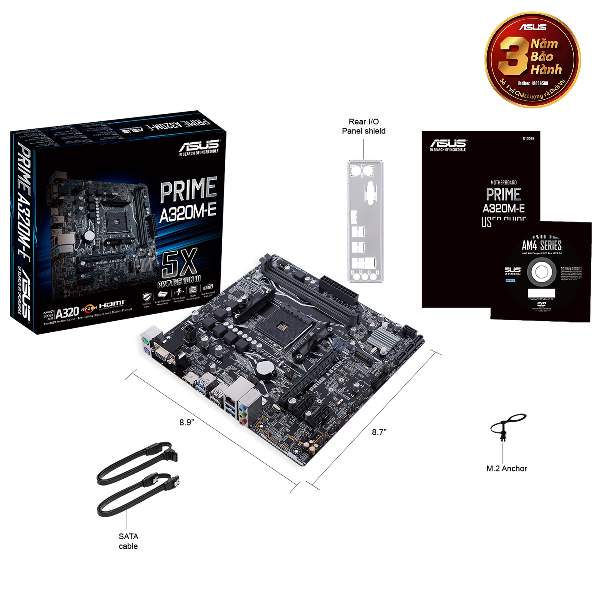 Mainboard Asus PRIME A320M-E (AMD A320, AM4, M-ATX, 2 khe RAM DDR4)