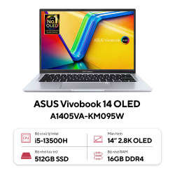 Laptop Asus Vivobook 14 OLED A1405VA-KM095W (Intel Core i5-13500H | 16GB | 512GB | Intel Iris Xe | 14 inch 2.8K OLED | Win 11 | Bạc)