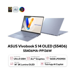 Laptop ASUS Vivobook S 14 OLED S5406MA-PP136W (Intel Core Ultra 5 125H | 16GB | 1TB | Intel Arc | 14 inch 3K OLED 120Hz | Win 11 | Office | Xanh)