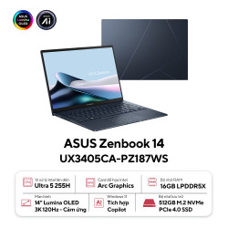 Laptop Asus Zenbook 14 UX3405CA-PZ187WS (Intel Core Ultra 5 225H | 16GB | 512GB | Intel Arc | 14 inch 3K OLED | Win 11 | Office | Xanh)