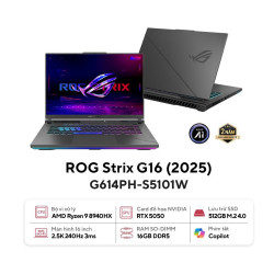 Laptop ASUS ROG Strix G16 G614PH-S5101W (AMD Ryzen 9 8940HX | RTX 5050 8GB | 16 inch WQXGA 240Hz| 16GB | 512GB | Win 11 | Xám)