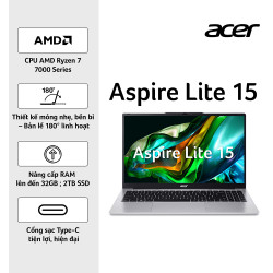 Laptop Acer Aspire Lite 15 AL15-42P-R8E6 NX.D34SV.001 (AMD Ryzen 5 7430U | 16GB | 512GB | AMD Radeon | 15.6 inch FHD 60Hz | Win 11 | Office | Bạc)