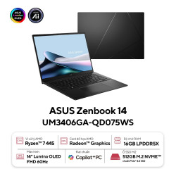 Laptop Asus Zenbook 14 UM3406GA-QD075WS (AI 7 445 | 16GB | 512GB SSD | 14 inch OLED | Win 11 | Office | Black)