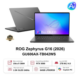 Laptop Asus ROG Zephyrus G16 GU606AX-TB042WS (Intel Core Ultra 9 386H | RTX 5090 | 16 inch 2.5K OLED 240Hz | 64GB | 2TB | Win 11 | Office | Xám)
