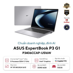 Laptop Asus ExpertBook P3406CCAP-U516W (Intel Core Ultra 5 Processor 225H | Intel Graphics | 16GB | 512GB | 14 inch WUXGA | Win 11 | Xám)