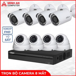 Trọn bộ Camera 8 mắt DAHUA 8 CỔNG 2.0 - Full HD (Vỏ cam sắt)