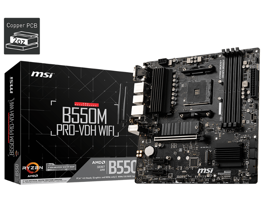 Mainboard MSI B550M PRO-VDH WIFI (AMD Socket AM4, m-ATX, 4 khe RAM DRR4)